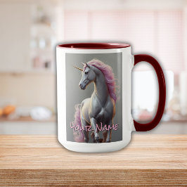 Personalisiertes Weißes Einhorn mit rosa Mane Tasse