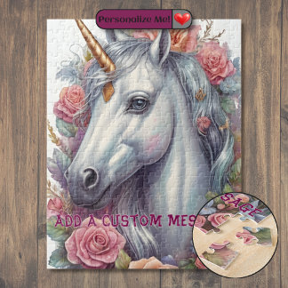 Personalisiertes weißes Einhorn-Porträt Puzzle