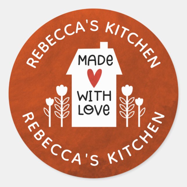 Personalisiertes weißes Haus mit Liebe Runder Aufkleber (Vorderseite)