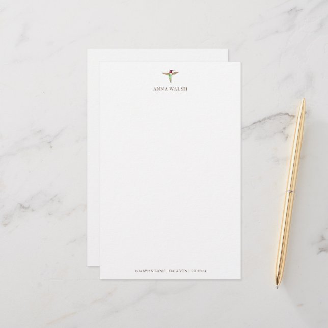 Personalisiertes Weißes Hummingbird-Stationery Briefpapier (Vorderseite/Rückseite Beispiel)