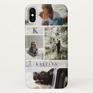 Personalisiertes weißes Marmor 4 FotoCollage Case-Mate iPhone Hülle