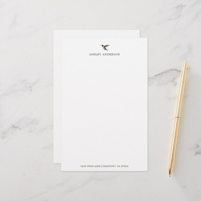 Personalisiertes Weißes Ruby-throated Hummingbird  Briefpapier (Vorderseite/Rückseite Beispiel)