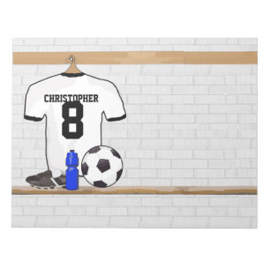 Personalisiertes weißes schwarzes Fußballtrikot Notizblock