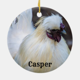Personalisiertes Weißes Silkie Hühnerrooster Keramik Ornament