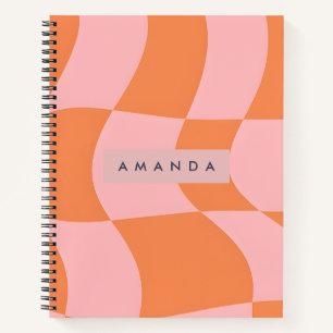 Personalisiertes welliges Retro-Orange und Rosa Ka Notizbuch