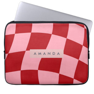 Personalisiertes welliges Rot und Rosa Karo-Muster Laptopschutzhülle