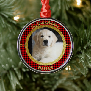 Personalisiertes Welpe's erstes Foto zu Weihnachte Ornament Aus Metall