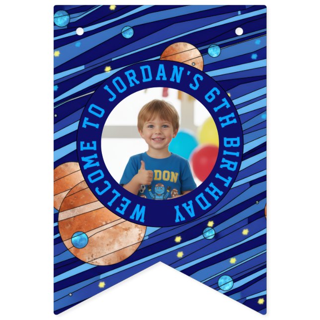 Personalisiertes Weltraum-Galaxie-Kinderfoto Wimpelkette (Erste Fahne)