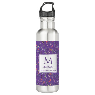 Personalisiertes WERTVOLL2GOD Mauve Floral Monogra Edelstahlflasche