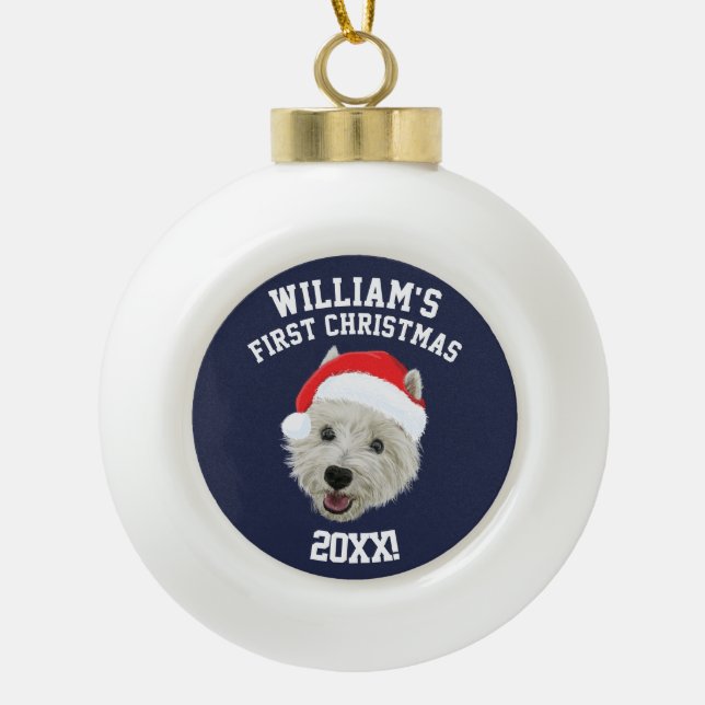 Personalisiertes Westhochland-Terrier-Weihnachten Keramik Kugel-Ornament (Vorderseite)