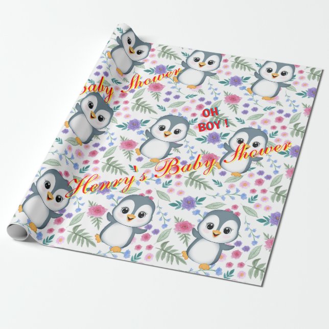 Personalisiertes Whimsical Blu Pinguin Wrapping-Pa Geschenkpapier (Ungerollt)