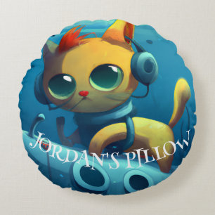 PERSONALISIERTES WHIMSICAL CAT UNDERWATER DEKOR RUNDES KISSEN