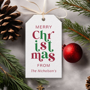Personalisiertes Whimsical Retro Frohe Weihnachten Geschenkanhänger