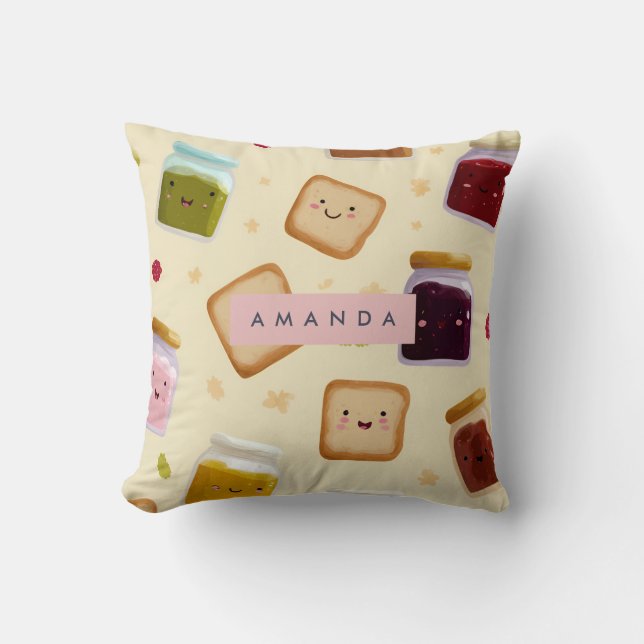 Personalisiertes Whimsical Toast & Jam Pattern Kissen (Vorderseite)