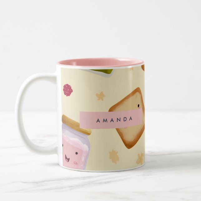 Personalisiertes Whimsical Toast & Jam Pattern Zweifarbige Tasse (Links)