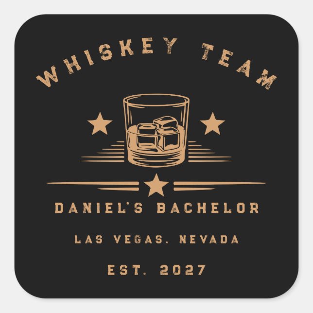 Personalisiertes Whisky-Themen-Wochenende-Junggese Quadratischer Aufkleber (Vorderseite)