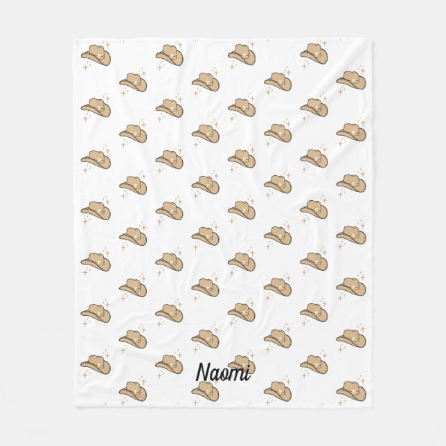 Personalisiertes White Beige Cowgirl Rodeo Muster Fleecedecke (Vorderseite)