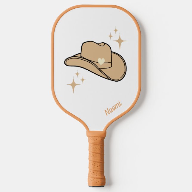 Personalisiertes White Beige Cowgirl Rodeo Muster Pickleball Schläger (Vorderseite)