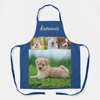 Personalisiertes White Blue Collage Script mit 4 F Schürze