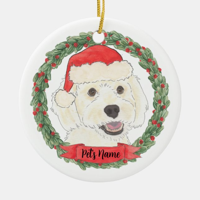 Personalisiertes White Cream Doodle Weihnachten Keramik Ornament (Vorne)