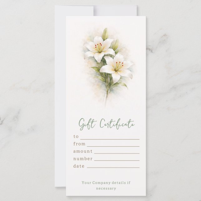 Personalisiertes White Lily-Geschenkgutschein (Vorderseite)