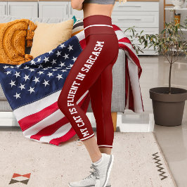 Personalisiertes White Red Fun Comic Style Cat The Capri Leggings