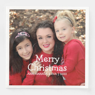 Personalisiertes White Script Frohe Weihnachten Fo Serviette