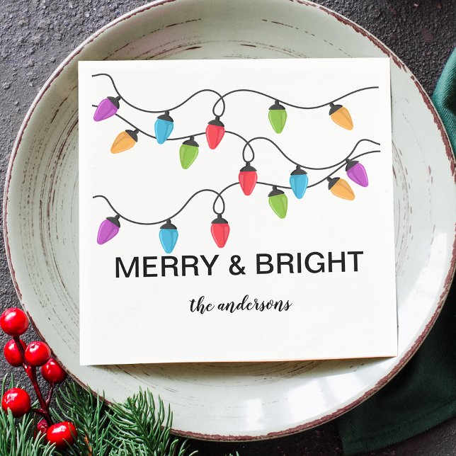 Personalisiertes Whitepaper Serviette (Christmas String Lights Personalized Paper Napkins)