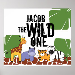 Personalisiertes Wild One Poster, Safari Animals Poster
