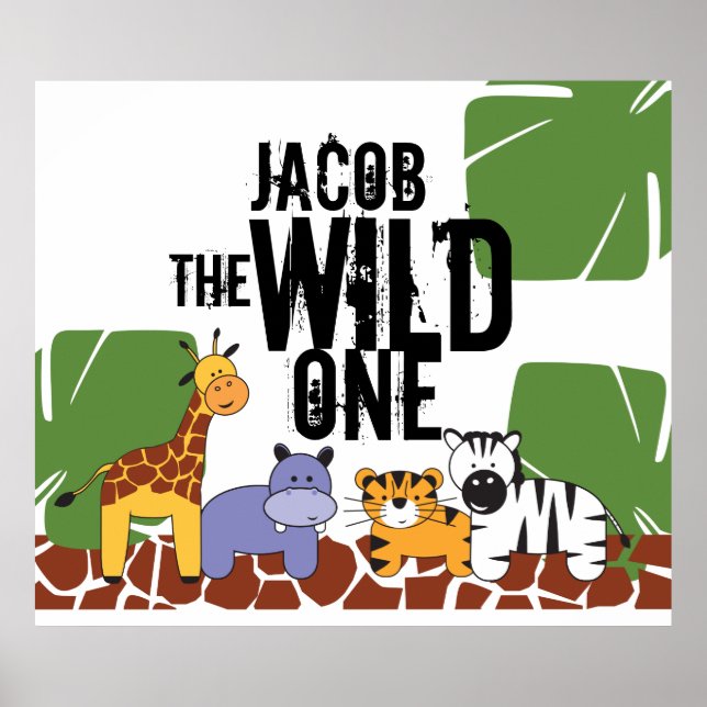 Personalisiertes Wild One Poster, Safari Animals Poster (Vorne)
