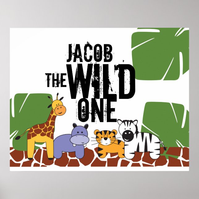 Personalisiertes Wild One Poster, Safari Animals Poster (Vorne)