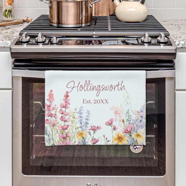 Personalisiertes Wildblume Geschirrtuch (Personalized Watercolor Wildflower Field Kitchen Towel
)