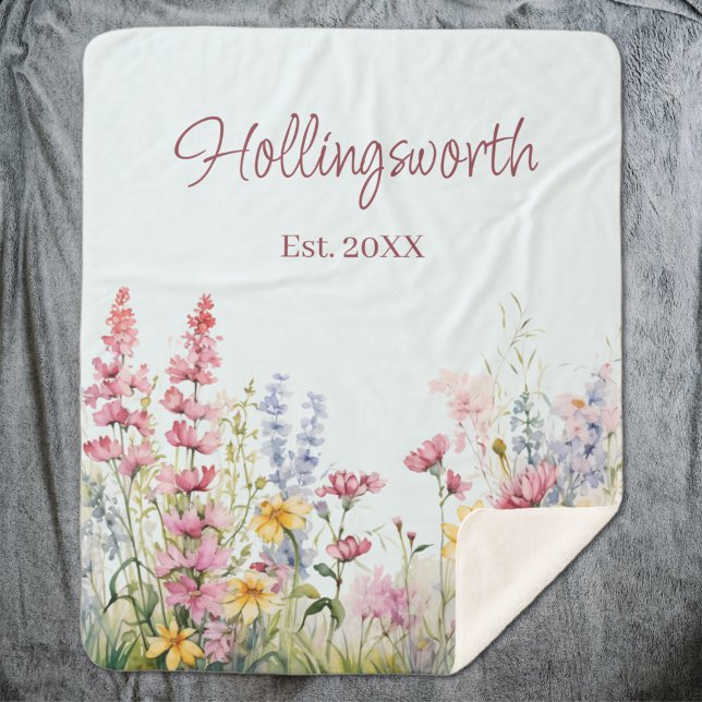 Personalisiertes Wildblume Sherpadecke (Personalized Watercolor Wildflower Field Sherpa Blanket
)