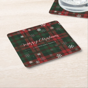 Personalisiertes Winter-Tartan-Schneeflocken-Muste Rechteckiger Pappuntersetzer