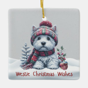 Personalisiertes Winter-Westie-Ornament Keramikornament