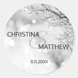 Personalisiertes Winter Wonderland Snow Wedding SI Runder Aufkleber