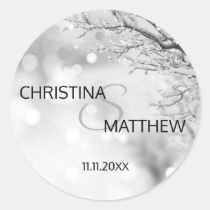 Personalisiertes Winter Wonderland Snow Wedding SI Runder Aufkleber