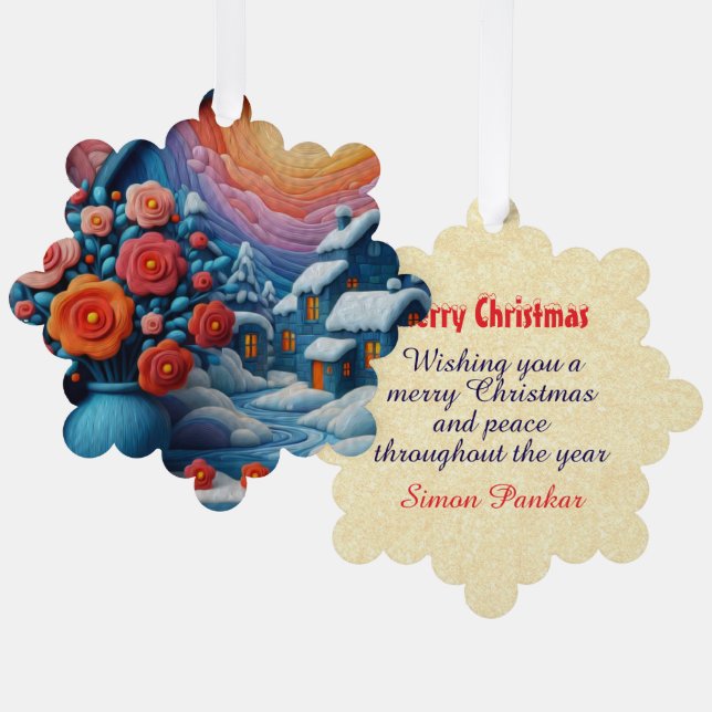 Personalisiertes Winterfenster Blume Weihnachten Ornament Karte (Vorderseite/Rückseite)