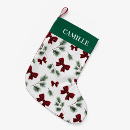 Personalisiertes Wintergrün und rotes Band Kleiner Weihnachtsstrumpf
