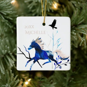Personalisiertes Winterpony und Crow HorChristmas Keramikornament