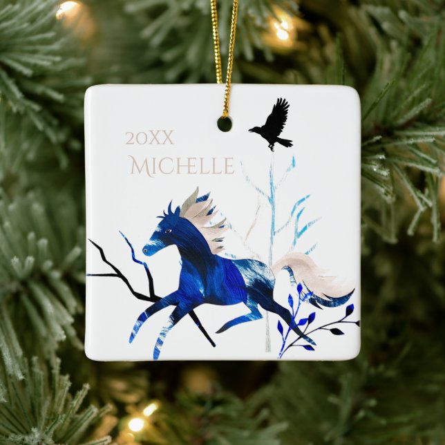 Personalisiertes Winterpony und Crow HorChristmas Keramikornament (Baum)