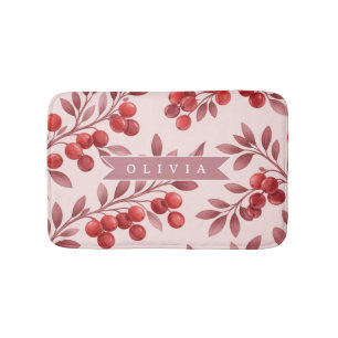 Personalisiertes Winterrotes Beeren-Botanik-Cottag Badematte