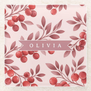 Personalisiertes Winterrotes Beeren-Botanik-Cottag Glasuntersetzer