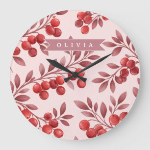 Personalisiertes Winterrotes Beeren-Botanik-Cottag Große Wanduhr
