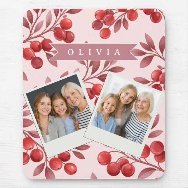 Personalisiertes Winterrotes-Beeren-Botanik-Cottag Mousepad (Vorne)