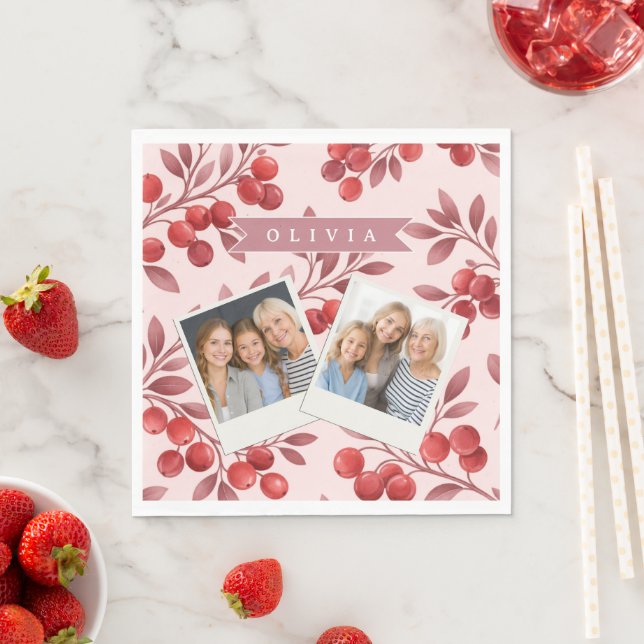 Personalisiertes Winterrotes Beeren-Botanik-Cottag Serviette (Beispiel)