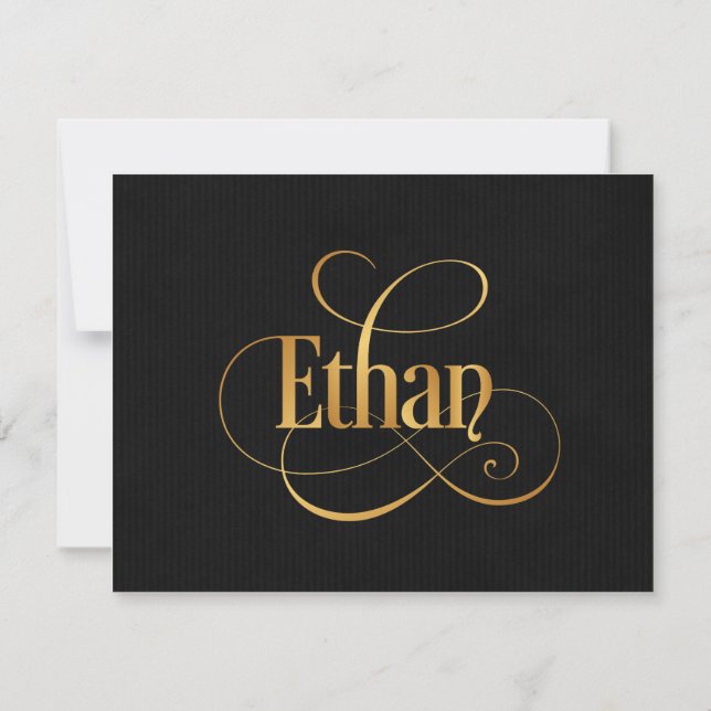 Personalisiertes Wirbles Script Ethan Gold auf Bla Einladung (Rückseite)