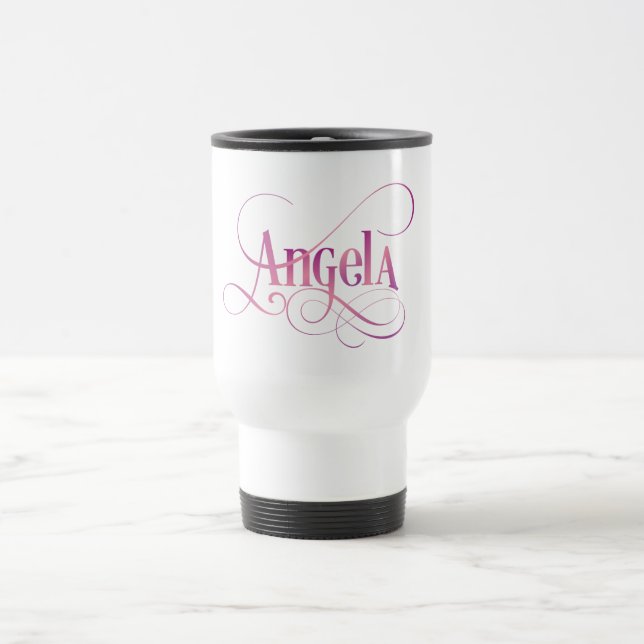 Personalisiertes Wirbles Skript-Angela-Rosa auf Reisebecher (Mittel)