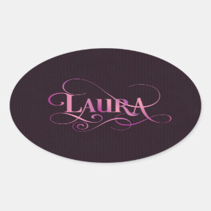 Personalisiertes Wirbles Skript-Laura-Rosa auf Ovaler Aufkleber