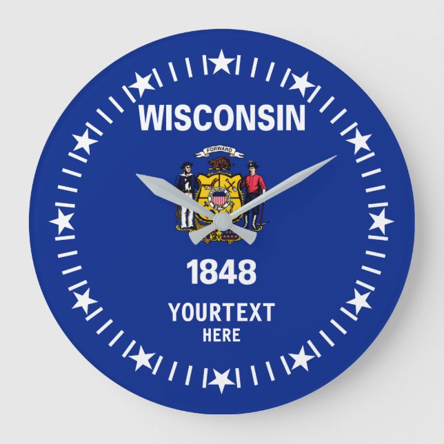 Personalisiertes Wisconsin-State-Flag-Design auf Große Wanduhr (Vorderseite)